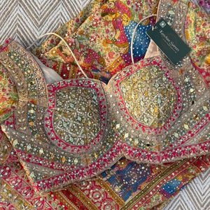 Multicolour Tissue Saree Embellished With Kundan, Sequins & Cut Dana Work