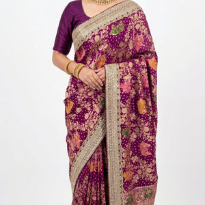 Red Georgette Unstitched Saree with Zari, Cutdana & Sequins Work and Heavy Lace Border
