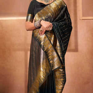 Black Silk Satin Saree with Swarovski Work
