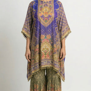 Purple Muslin Crepe Coord Set with Digital Print, Pearl & Mirror Detailing