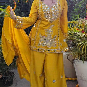 Chinon Indo-Western Embellished with Zari & Mirror Work