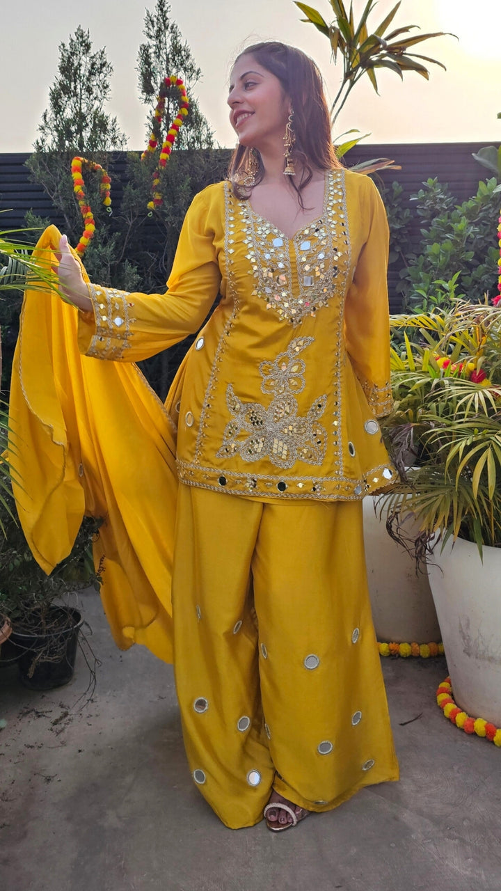 Chinon Indo-Western Embellished with Zari & Mirror Work