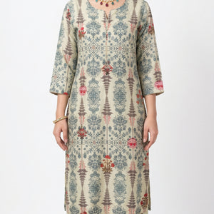 Mint Digital Printed Cotton Fabric Co-ord Set with Zari Work