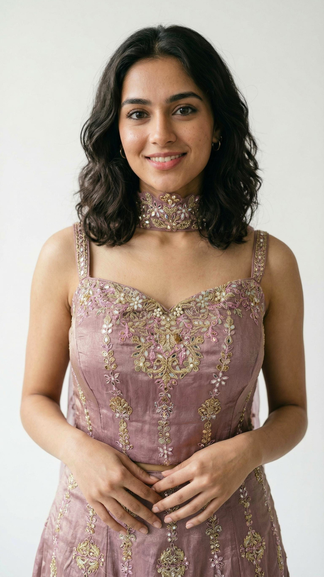Tissue Crepe Indowestern Top,Bottom and Dupatta with Cutdana and Sequins Work