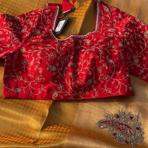 Mustard Brocade Saree Embellished With Zari & Cut Dana Work