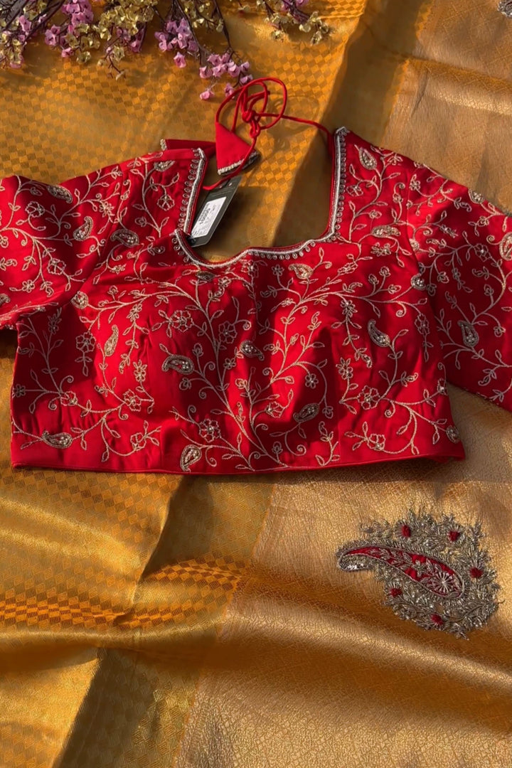 Mustard Brocade Saree Embellished With Zari & Cut Dana Work