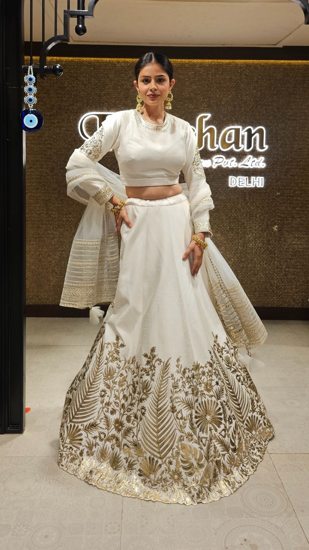 Ivory White Raw Silk Lehenga with Dupatta