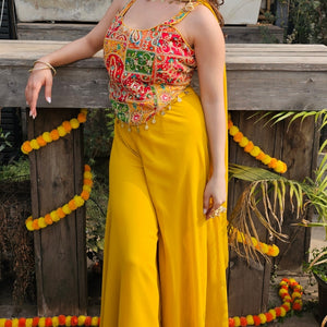 Mustard Georgette Indo-Western with Zari & Stone Work