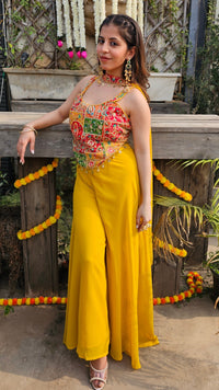 Mustard Georgette Indo-Western with Zari & Stone Work