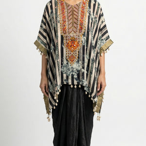 Black Hand Printed Crepe Coord Set with Moti, Sequins & Thread Detailing