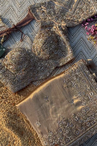 Golden Tissue Saree Embellished With Cutdana, Sequins, Pearl & Zari Work