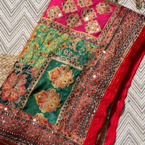 Multicolour Silk Unstitched Saree Embellished With Sequins, Mirror, Stone & Swarovski Work