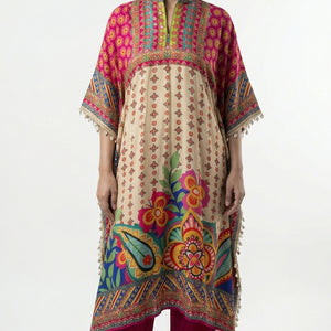 Multicolour Muslin Crepe Coord Set with Digital Print & Mirror Detailing