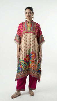 Multicolour Muslin Crepe Coord Set with Digital Print & Mirror Detailing