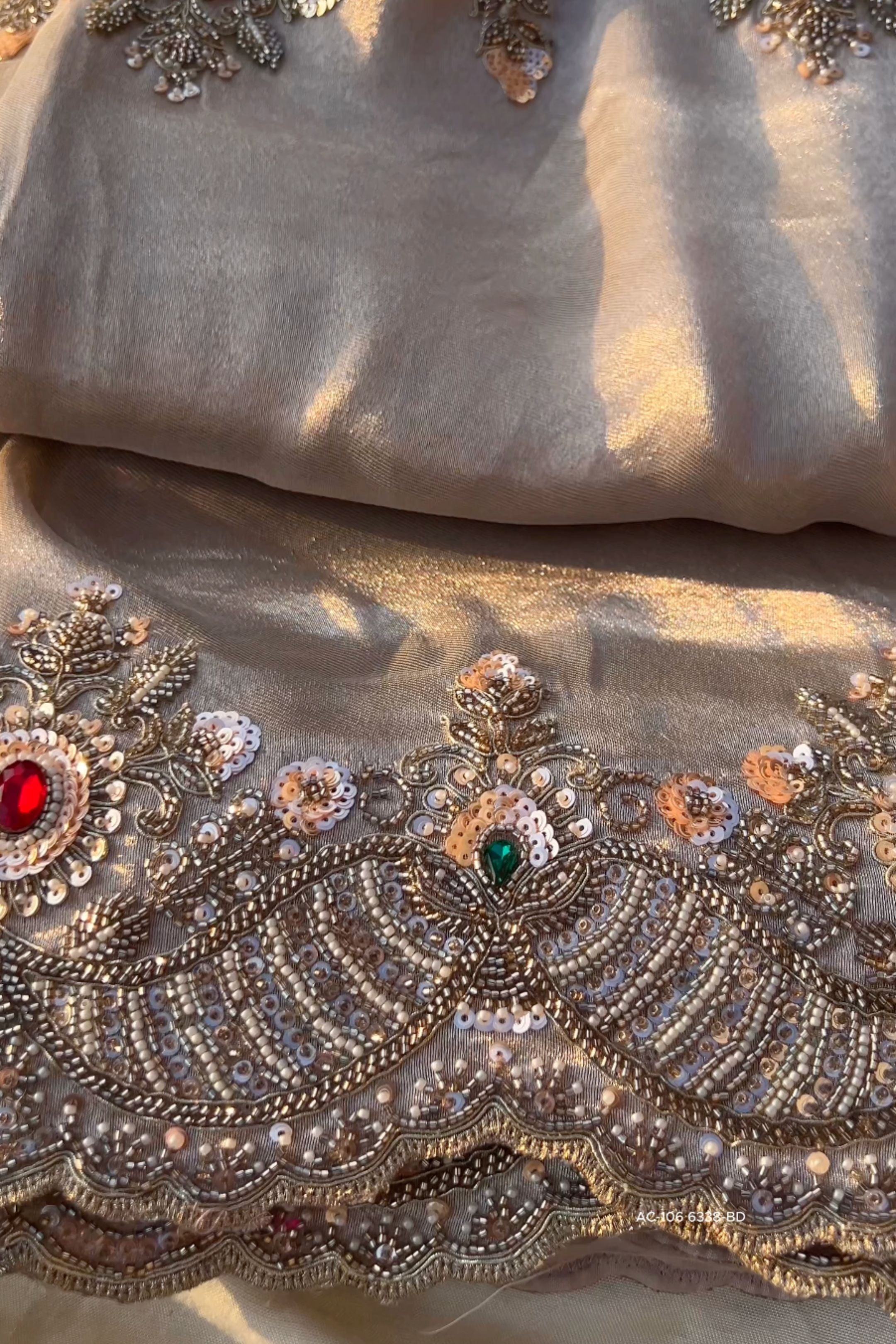 Golden Tissue Saree Embellished With Sequins, Dori, Stone & Cutdana Work