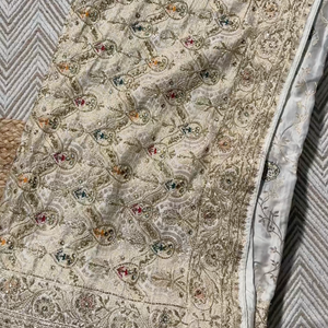 Ivory Silk Unstitched Saree Embellished With Sequins, Cutdana, Zarkan, Dabka & Stone Work