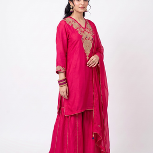 Raw Silk Indo Western with Zari, Sequins and Pearl Embroidery