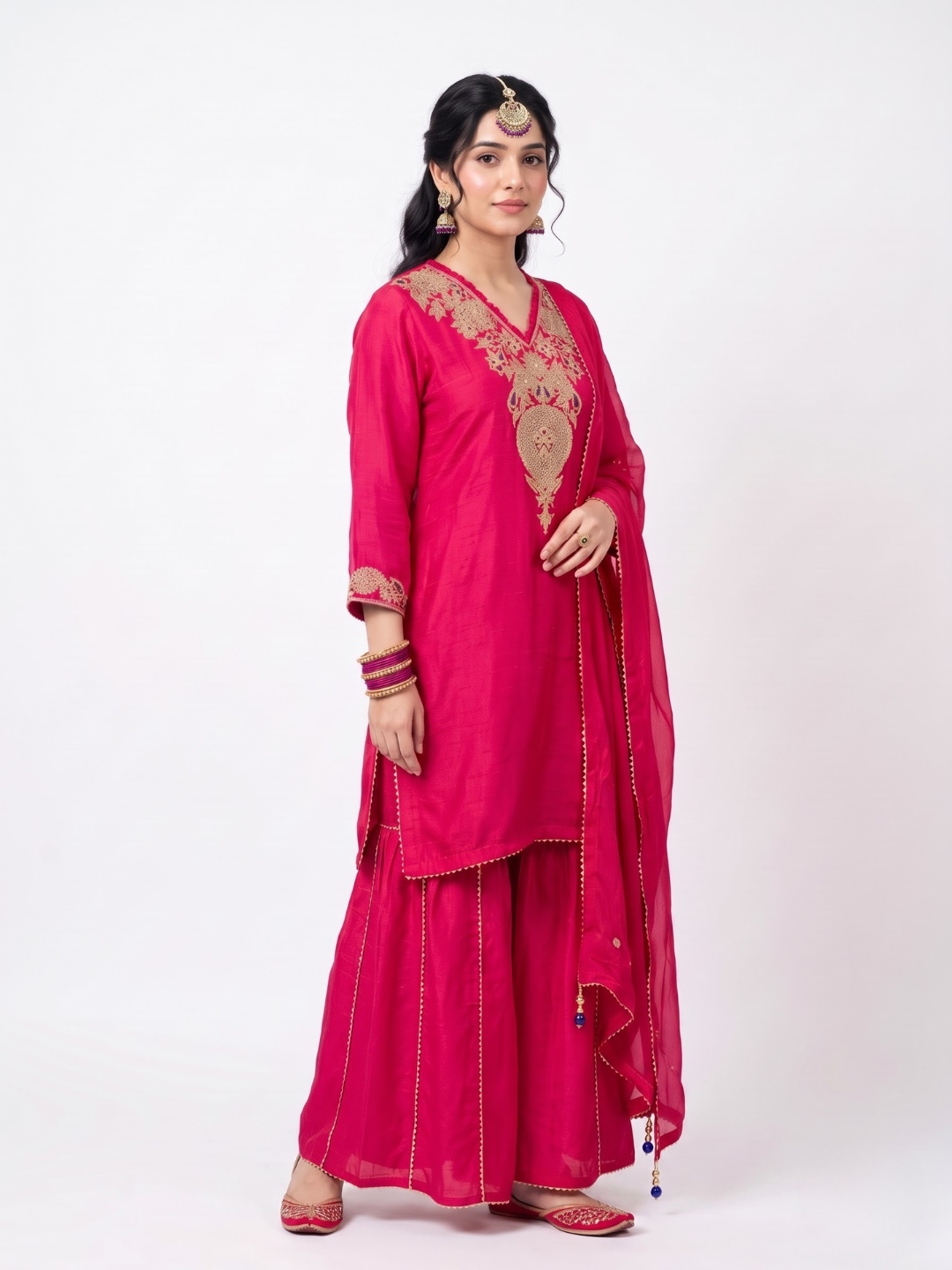 Raw Silk Indo Western with Zari, Sequins and Pearl Embroidery