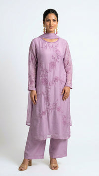 Muted Pastel Pink Organza Suit with Sequins, Cutdana & Moti Detailing