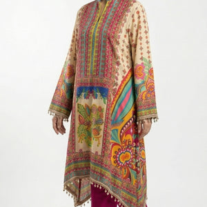 Multicolour Muslin Crepe Coord Set with Digital Print & Mirror Work