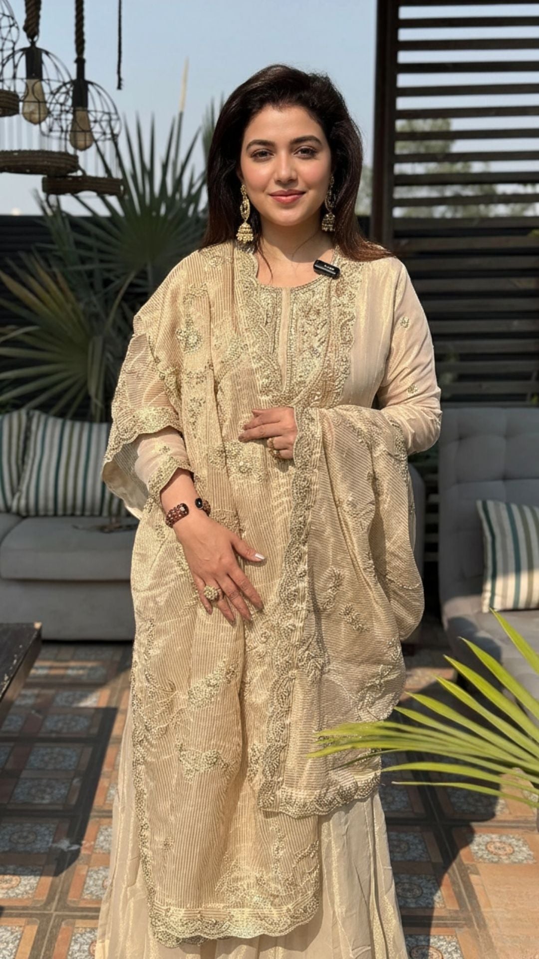 Ivory Gold Tissue Embroidered One Piece with Dupatta