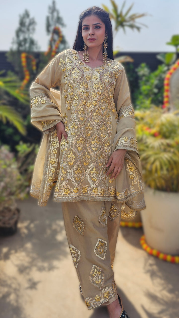 Golden Tissue Indo-Western with Gota Patti Work
