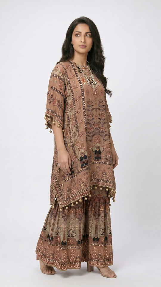Crepe Indo-Western with Digital Print, Mirror, Sequin & Gota Patti Work