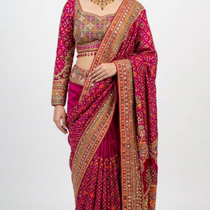 Fuchsia Tissue Silk Saree with Zari, Sequins & Cutdana work