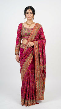 Fuchsia Tissue Silk Saree with Zari, Sequins & Cutdana work