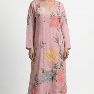 Printed Soft Organza Suit with Moti & Cutdana Detailing