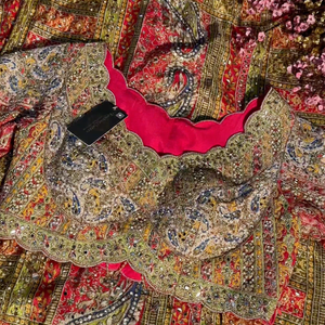 Beautiful Multicolour Tissue Saree Embellished With Kundan, Sequins & Cut Dana Work