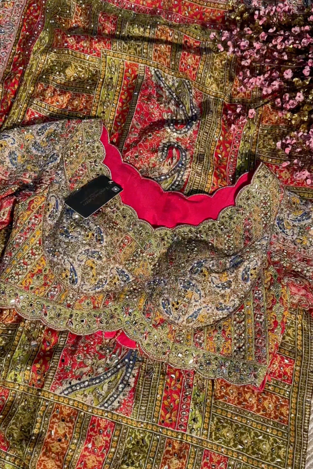 Beautiful Multicolour Tissue Saree Embellished With Kundan, Sequins & Cut Dana Work