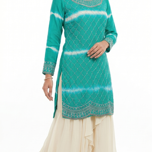 Green Chinon Fabric Cutdana work Sequins