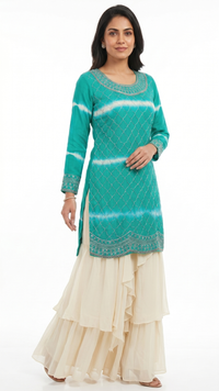 Green Chinon Fabric Cutdana work Sequins