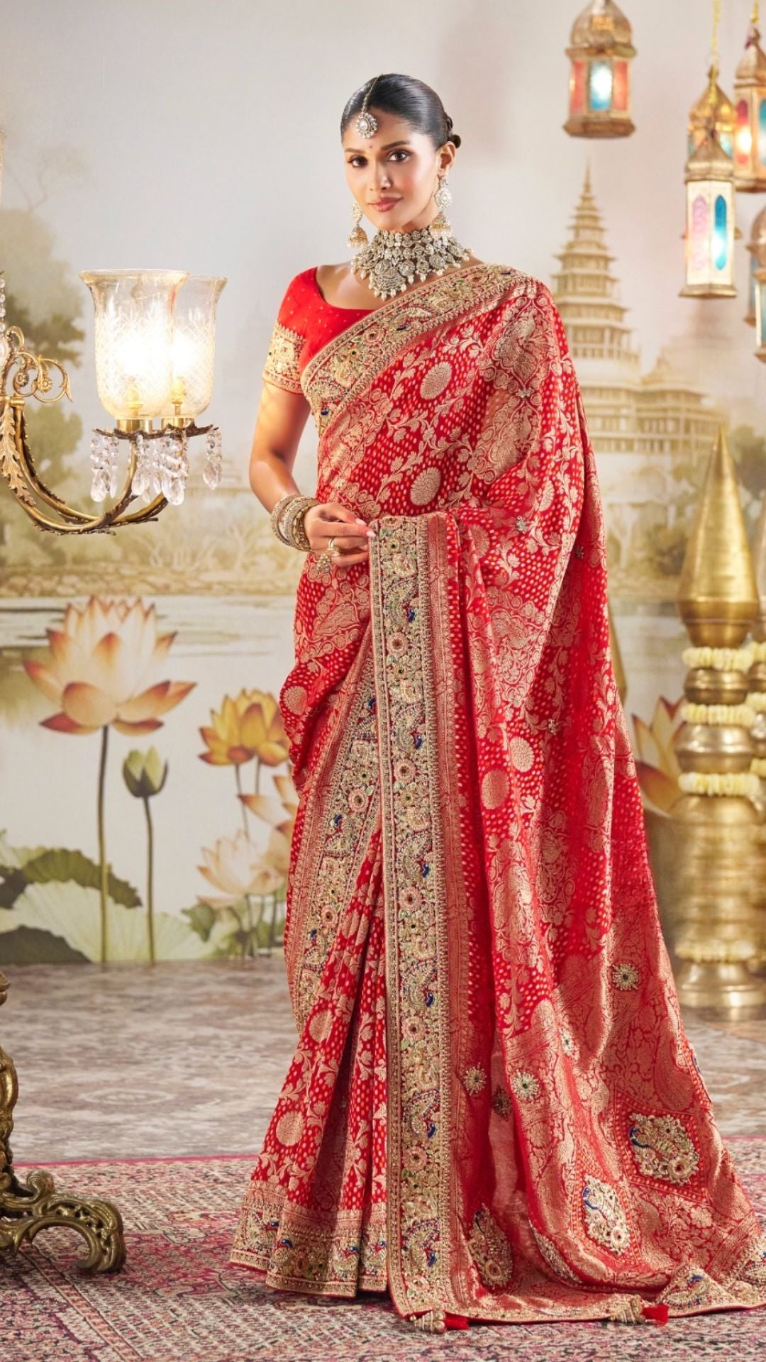 Red Georgette Saree With Zardosi Work