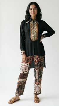 Black Crepe Coord Set with Sequin, Beadwork and Cut Dana
