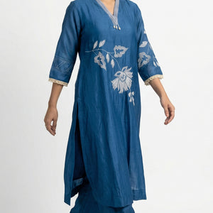 Blue Mul Cotton Suit with Thread Work Detailing