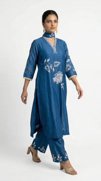 Blue Mul Cotton Suit with Thread Work Detailing