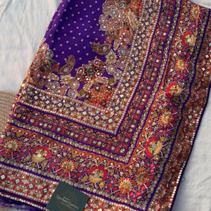 Rani Crepe Saree Embellished With Sequins & Mirror Work