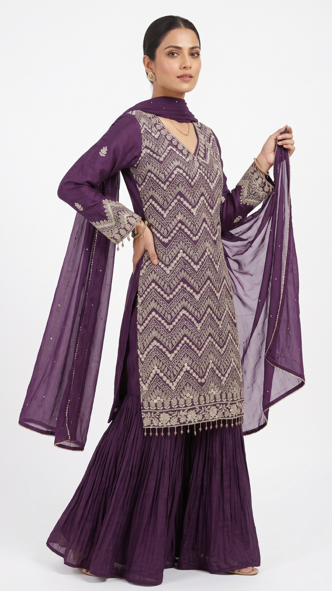 Purple Crepe Fabric  Cut dana Sitara  Sequins