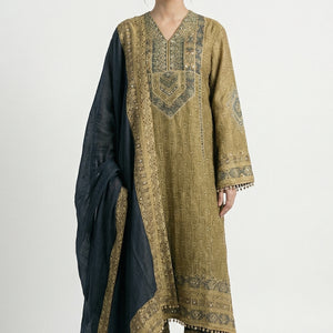 Olive Gold Wrinkle Tissue Set with Digital Print & Mirror Detailing