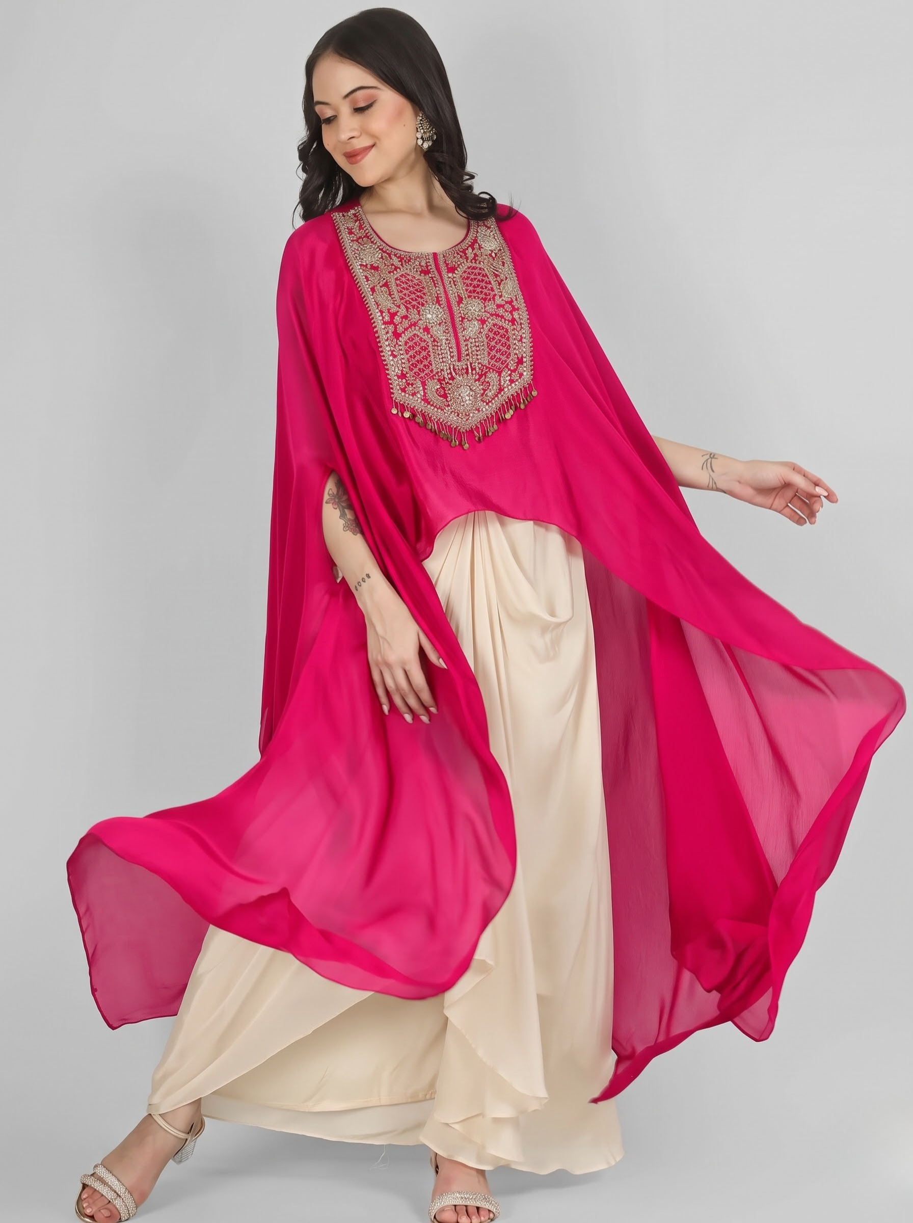 Rani Chinon Indo Western with Cutdana and Sequins Embroidery