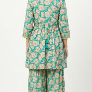 Green Cotton Peplum , Thread Work With Mirror Work & Zari Sequins