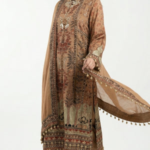 Rust Brown Muslin Suit Set with Gota Patti, Sequence & Moti Latkan Work