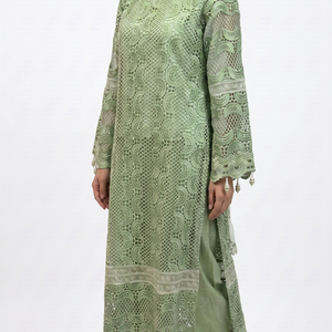 Green Muslin Cutwork lace and  Pearl Sequins