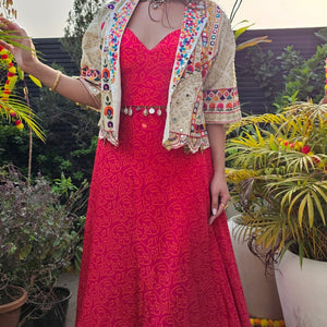 Rani Crepe 3 Piece Indowestern with Thread, Mirror, Zari, Moti and Dabka Work