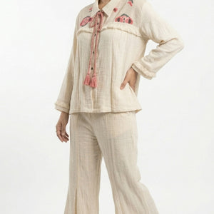 Beige Jute Coord Set with Thread Work