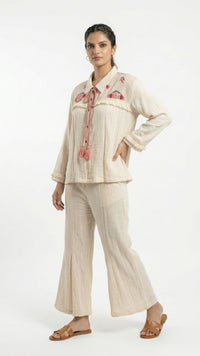 Beige Jute Coord Set with Thread Work