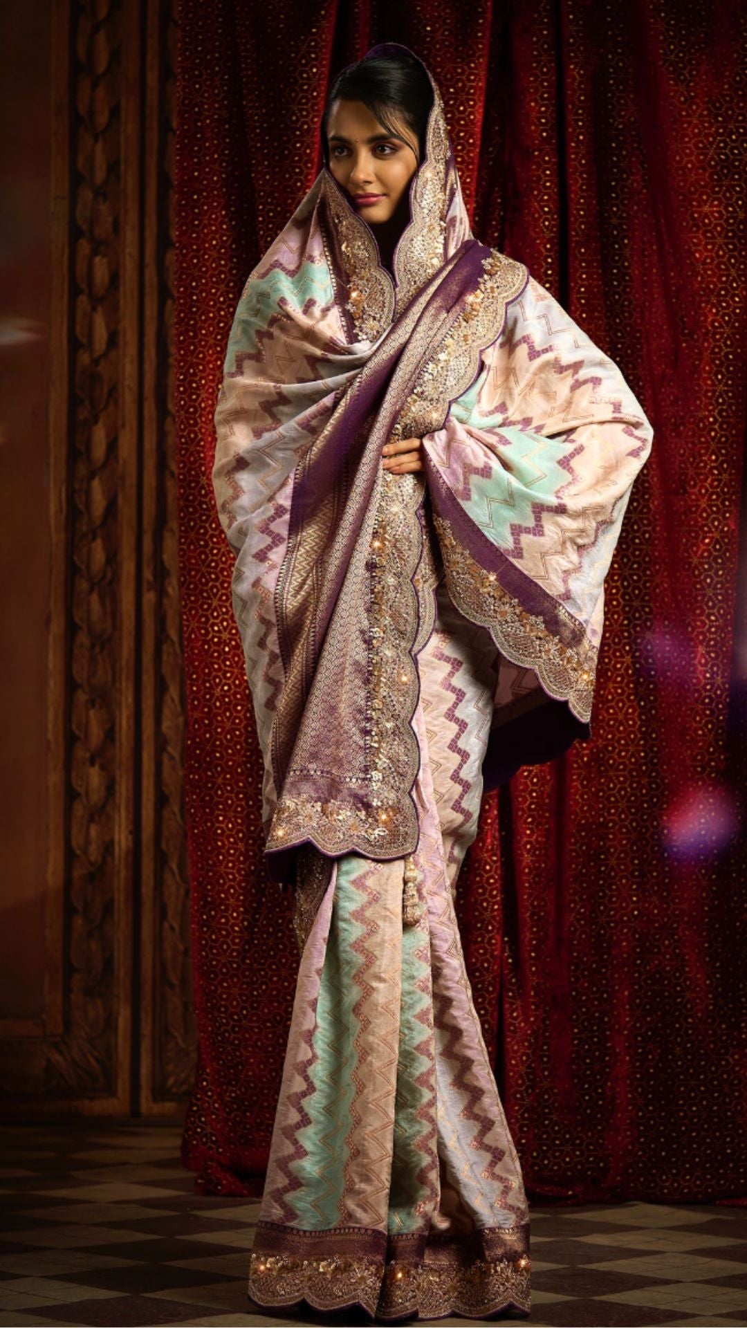 Purple Viscose Embroidered Saree