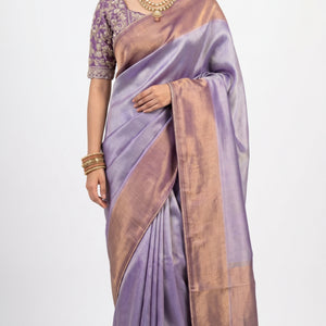Purple Silk Saree with Stitched Blouse and Zari, Cutdana & Sequins Work